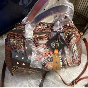 Nicole Lee Brown and Red Patterned Satchel